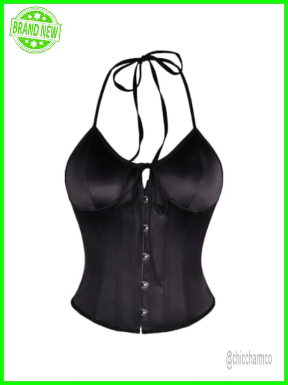 Satin Corset Bustier Halter Top Button Front Sleeveless Fitted